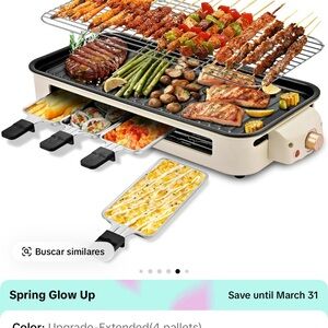 Electric Grill with Skewers and Hot Pot - Cream